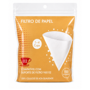 Filtro De Café Compatível V60 02 Hario Papel Branco 100un